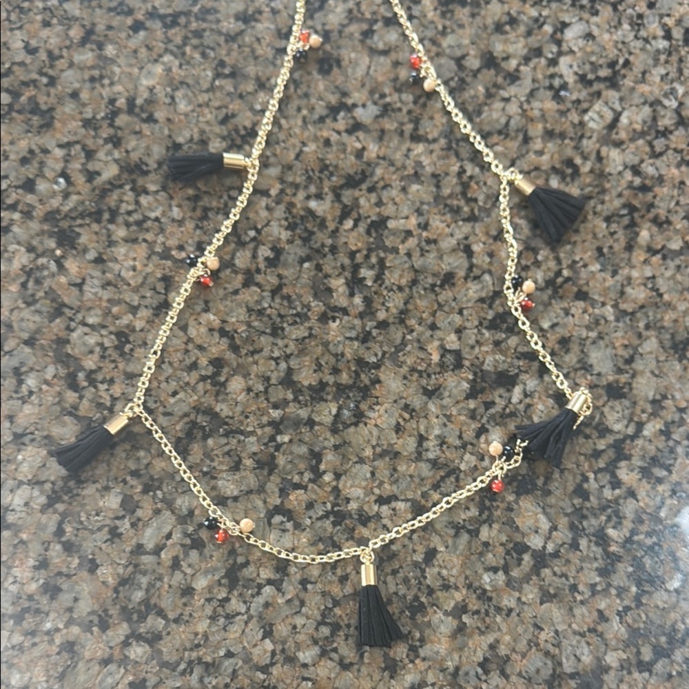 Marlyn Schiff Gold and Black Tassel & Beaded Necklace